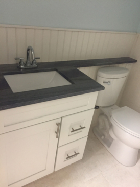 Bathroom Remodel Contemporary White Shaker Cabinets Gray Counters